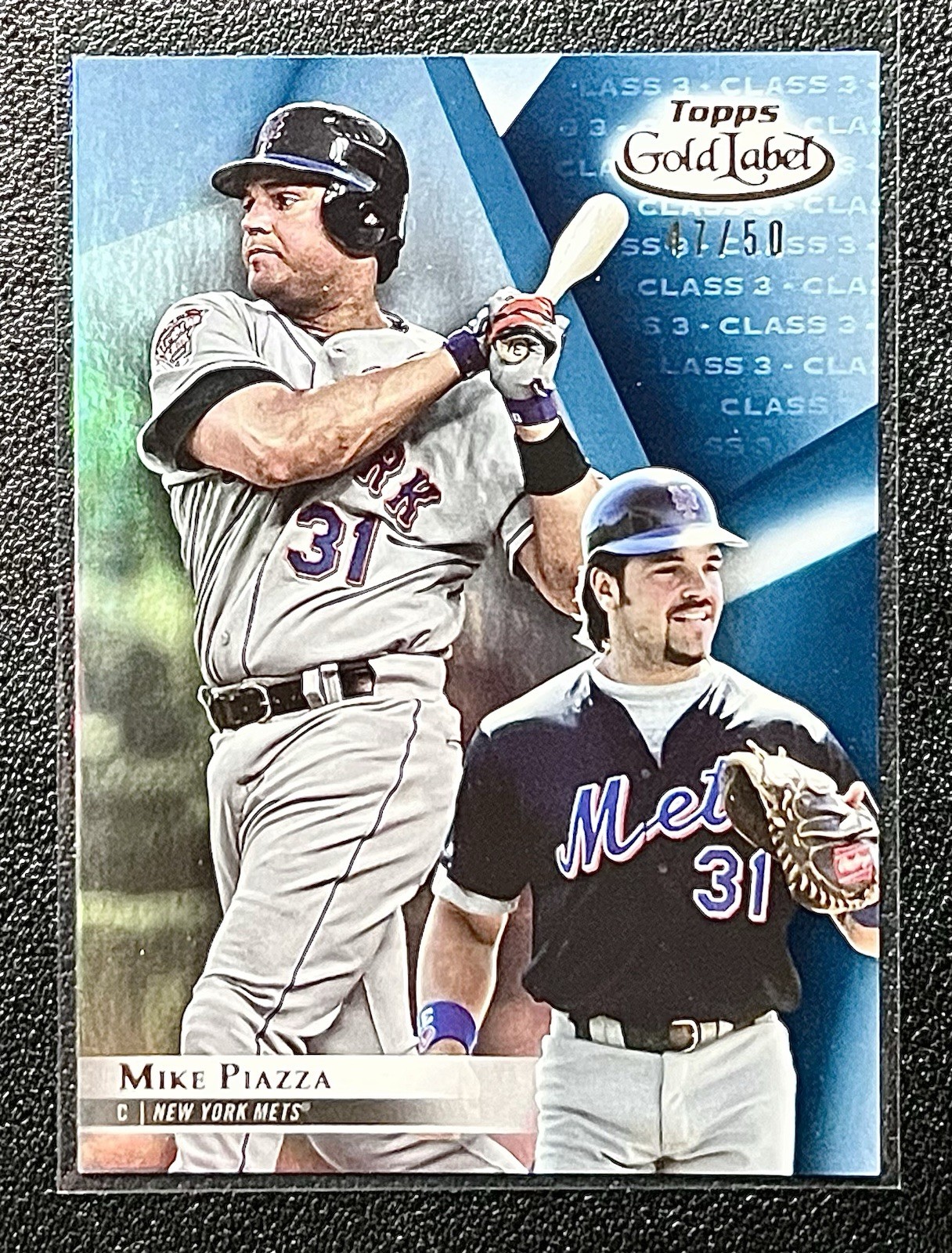 MIKE PIAZZA - 2018 Topps Gold Label #65 Class 3 Blue Refractor /50 Mets SSP
