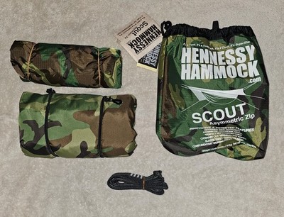 Hennessy Scout Asym Zip Hammock with Mosquito Net Woodland Camo | eBay