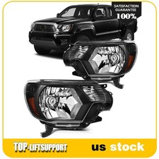 2pcs Pair Headlights Assembly For 2012-2015 Toyota Tacoma 2.7l 4.0l Black Amber
