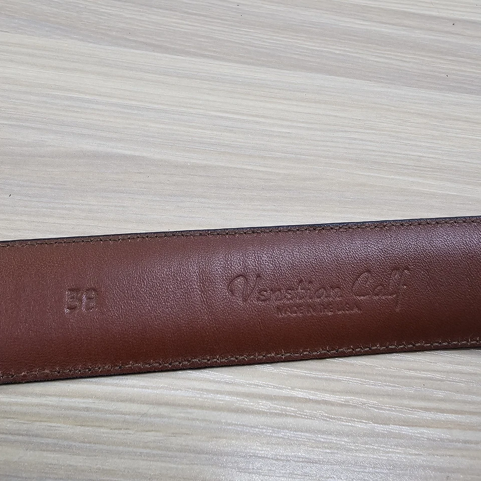 TORINO Venetian Calf Leather Belt Mens 36 M Black Skinny Silver Brass Buckle USA - Image 3 of 4