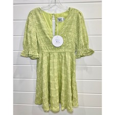 Princess Polly Mini Dress Womens 8 Green Plaid Puff Sleeve Cottagecore Summer