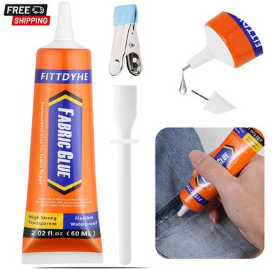 Fabric Glue Permanent, 60 ML Washable Clear Clothing Glue, Super Fabric Adhesive