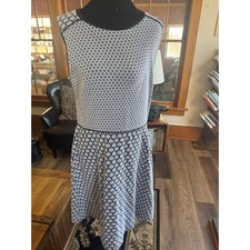 LOFT Size 10 Black White Mixed Print Sleeveless Fit & Flare Dress
