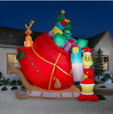 13' Inflatable LED Lighted Colossal Christmas Grinch Max Sleigh Scene Yard Decor