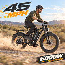 26" Dual Motor Peak 6000W Electric Bike 45MPH 52V 25AH Fast Ebike Off-Road US
