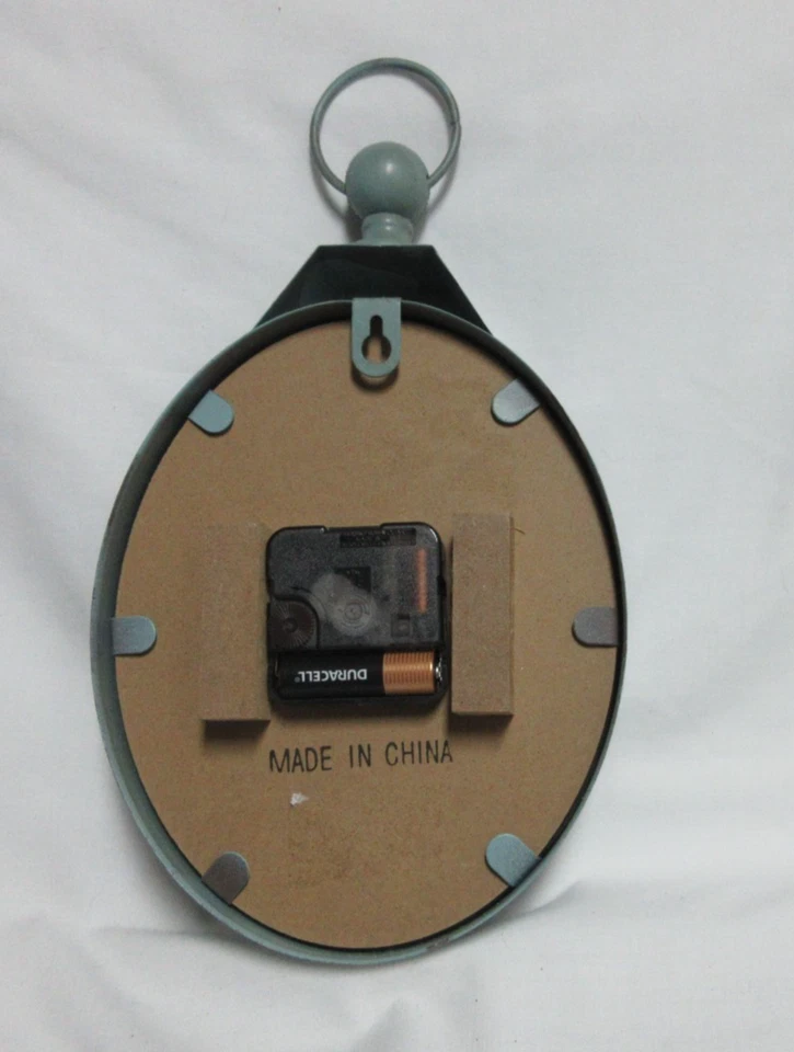 Distressed Duck Egg Blue Oval Paris Metal Wall Clock Battery Oper. Cottage Core - Image 2 of 4
