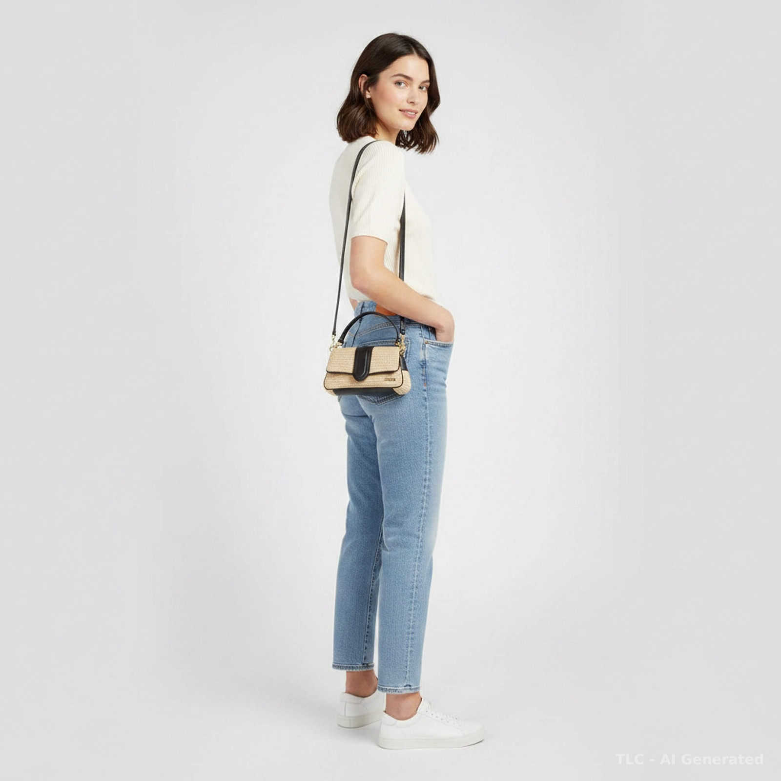 Jacquemus Bambimou Le Petit IvoryBlack Raffia and Leather Shoulder Bag image 2