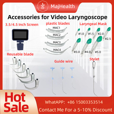 Emergency Video Laryngoscope Kit - 6 Reusable Blades, LMA, Guide Wire &HD Screen
