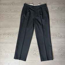 Men  s Vintage Pleated Trousers Cuffed Pants Grey 100 Wool Size 35x32