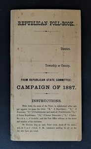 1897 antique POLITICAL REPUBLICAN POLL-BOOK campaign of 1887 empty journal