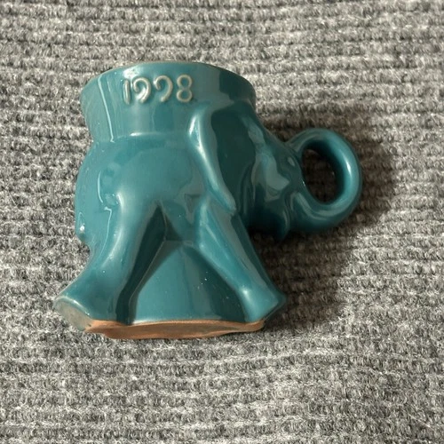 Vtg Frankoma Pottery Political Mug Coffee Cup GOP Republican Elephant Teal 1998
