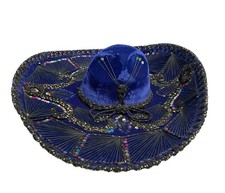 Vintage Pigalle Mexican Sombrero Mariachi Hat XXXXX 23" Velour Blue Mexico Made