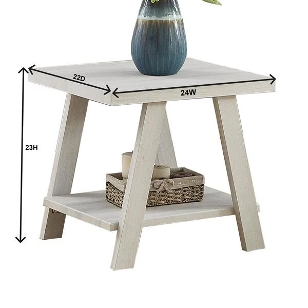 Athens Two-Tone End Table | Contemporary Weathered Wood Side Table with Shelf - Image 3 of 4