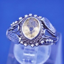 Size 6.25 vintage Sterling 925 silver handmade ring with citrine and leaf sides