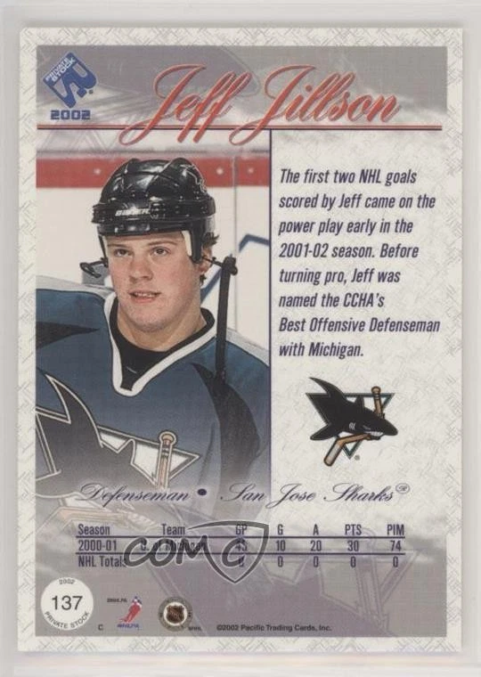 2001-02 Pacific Private Stock /414 Jeff Jillson #137 Rookie RC - Image 2 of 2