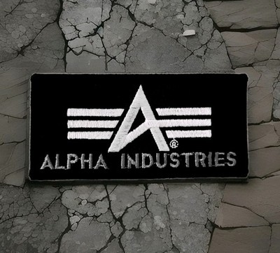 Org ALPHA INDUSTRIES Klett Patch Abzeichen Bomber Jacke 10x5 Schwarz w Neu TOP 