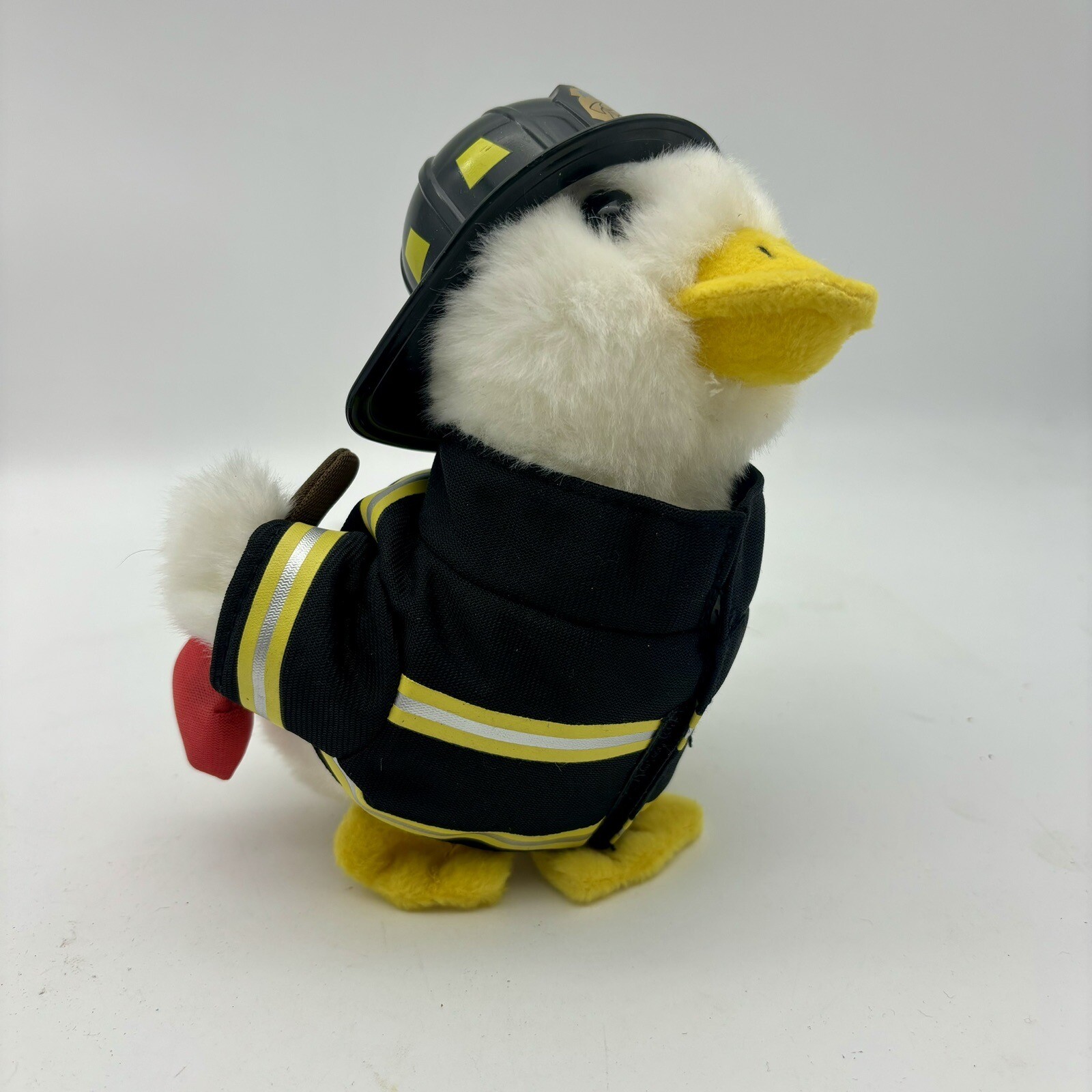 Aflac Talking Duck 6" Plush Fireman Suit Hat Red Axe Voice Works Says “Aflac” 😜
