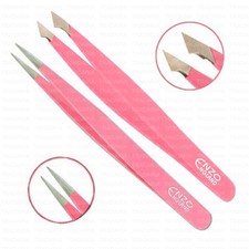 2 BEAUTY EYEBROW FACIAL HAIR REMOVING BEADING SLANTED FINE TWEEZERS PINZETTEN