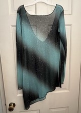 Double Platinum Asymmetrical Dance Tunic Mesh Teal  Black Ombre Sparkle Adult L