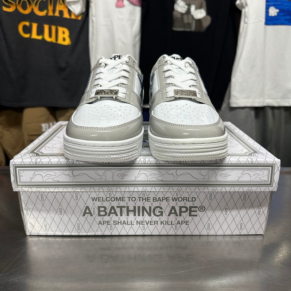 Bape Bapesta Low White/Grey Size 8 8.5 | eBay