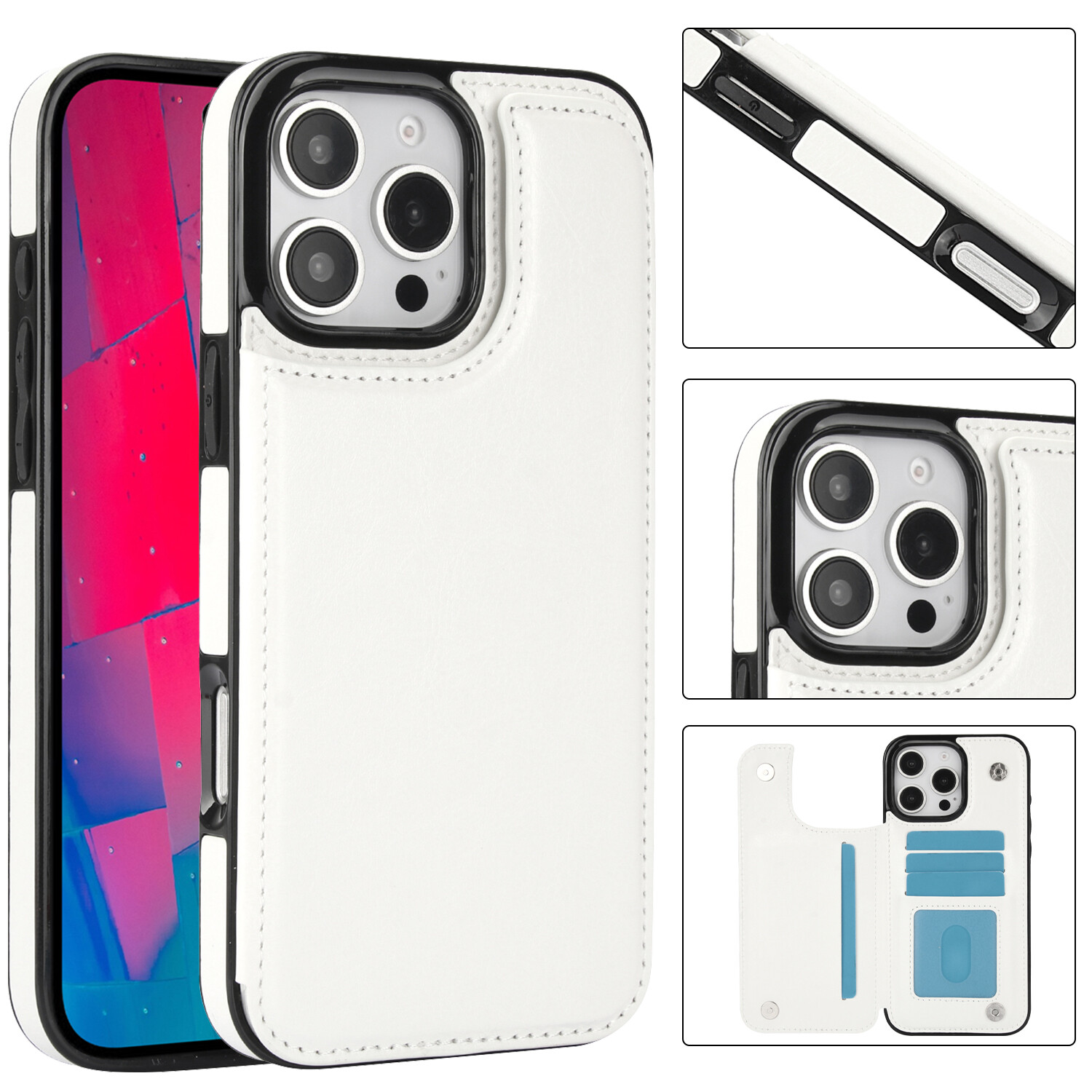 Slim Leather Phone Case with Card Pocket for iPhone 16 Pro Max 15 Plus 13 12 11 X 7G