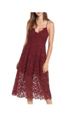 ASTR the label Lace Aline Midi dress in Wine size S Crochet