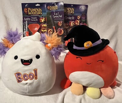 Squishmallows; Grace The Ghost & Detra Octopus Witch & 3 Pumpkin Carving Kits.
