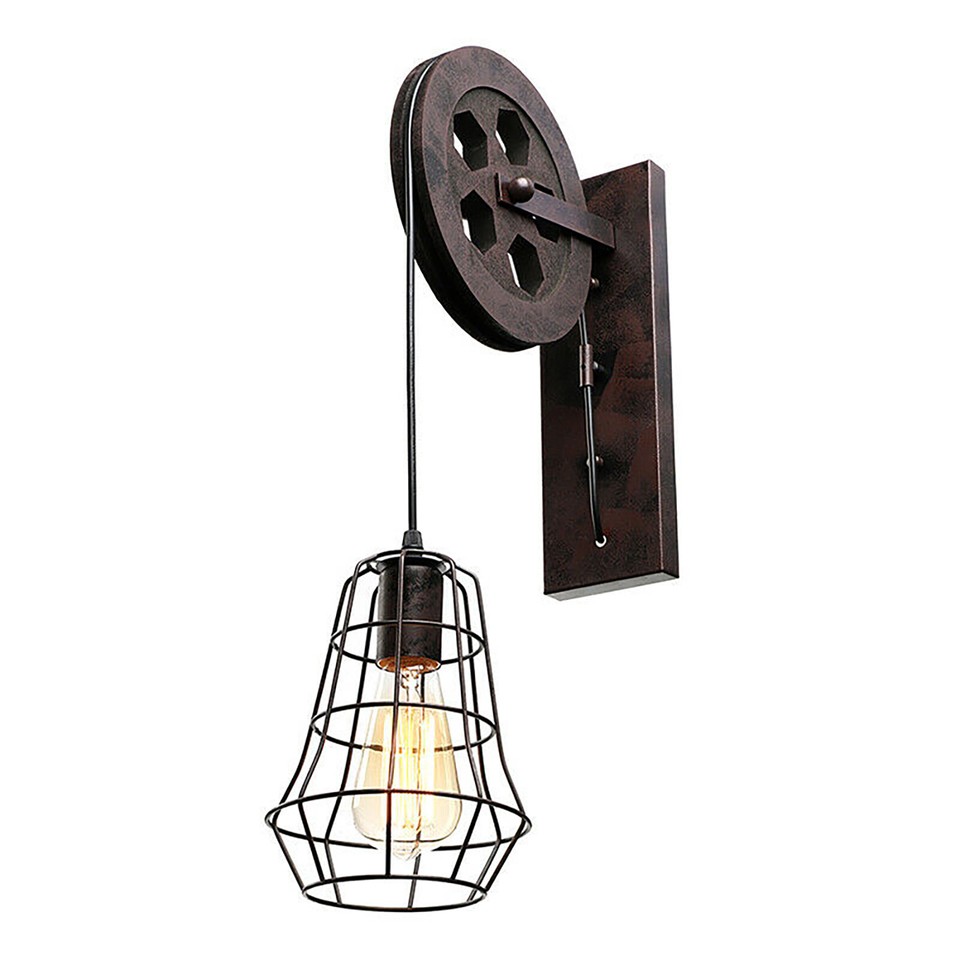 Wall Light Rustic Loft Hallway Lifting Pulley Wall Lamp Sconce