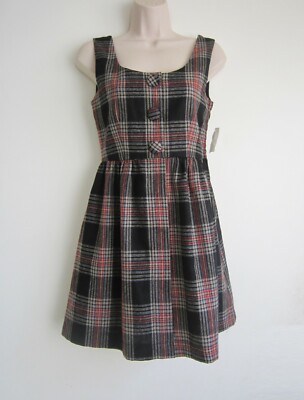 NWT Plaid Sleeveless Above Knee Length Cut Out Back Tweed Winter Dress Size  XS
