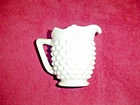 Vintage Fenton Hobnail Milk Glass Creamer Pitcher Oval Scalloped Edge