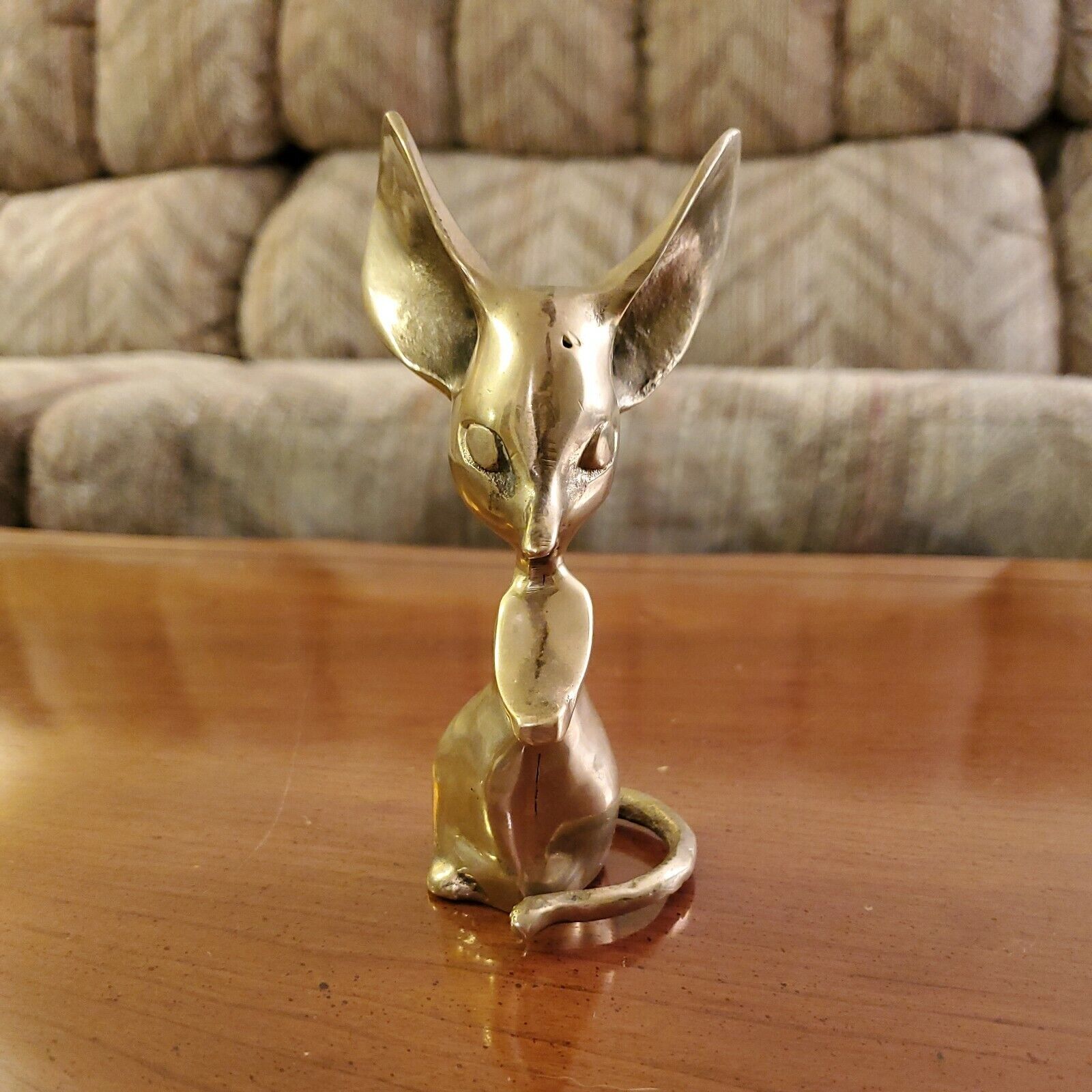 Vintage Solid Brass Big Ear Mouse MCM Statue Figurine