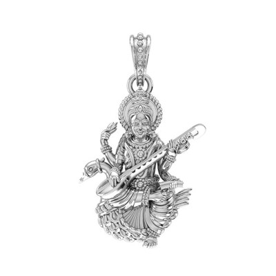 Sterling Silver (92.5% purity) Goddess Maa Saraswati Pendant for Men & Women
