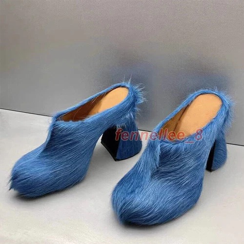 Zapatos de mula de crin de caballo con plataforma de tacón alto grueso talla grande para mujer - Imagen 8 de 31