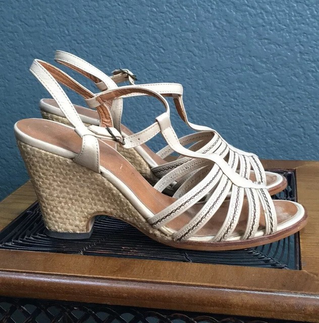 Womenâs Strappy Wedges, Beige / Tan, Size 6.5 B, Open Toe Ankle Strap | eBay