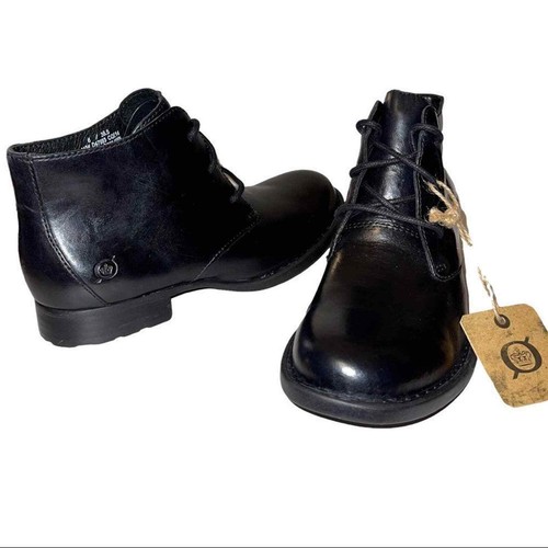 Born Black Leather Lace Up Ankle Boots 