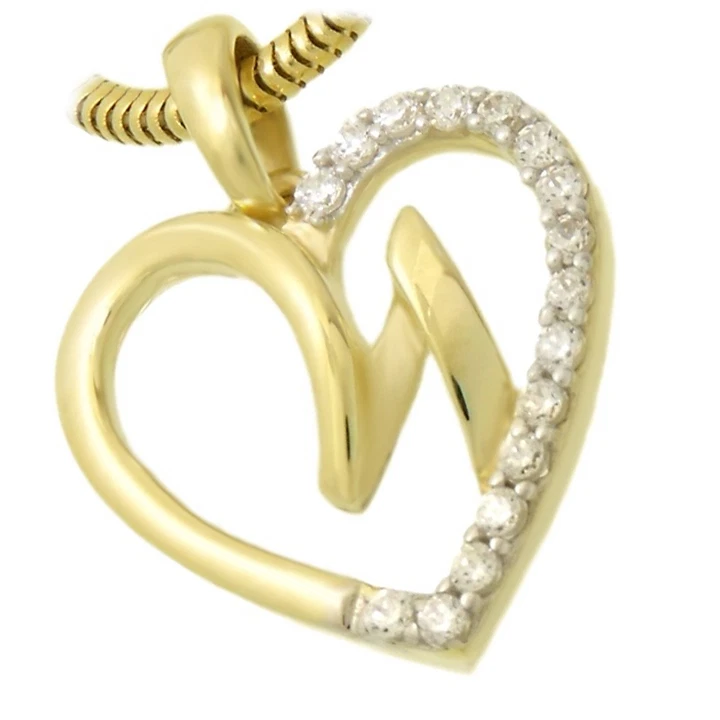 Ciondolo Cuore 333 Oro Giallo a Forma di con Zirconia Bianco Nuovo - Immagine 2 di 2