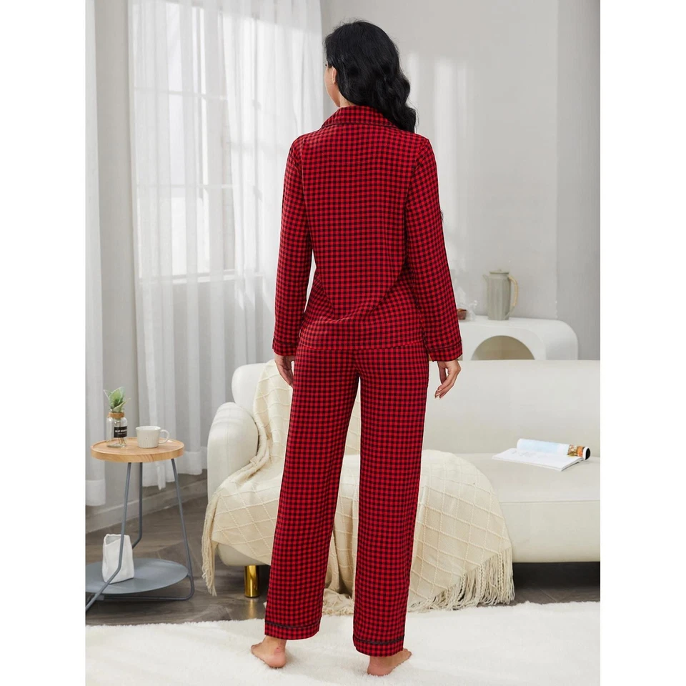 New Luxurious Red and Black Checked Ladies Pyjama Set for Cosy Evenings - Image 4 of 4