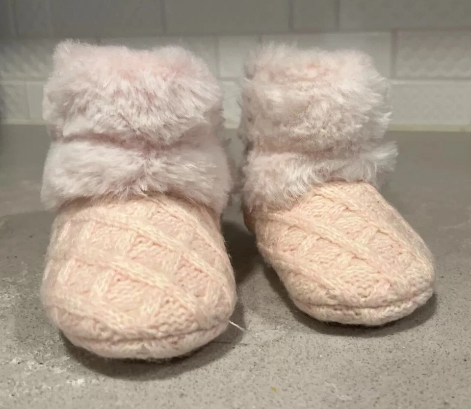 Pink Baby Booties Boots 6-9 Months Fuzzy Girl   - Image 2 of 4