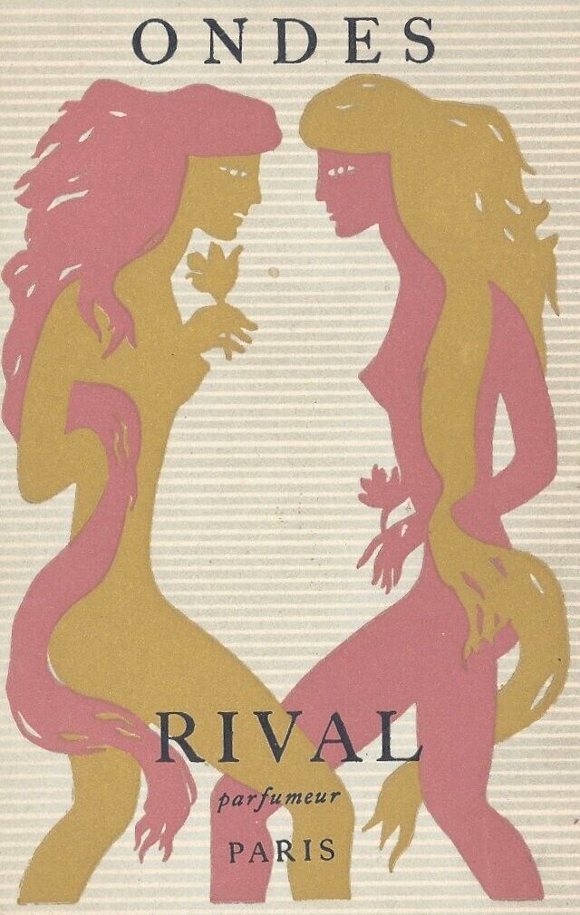 ONDES PERFUME BY RIVAL PARIS CIRCA 1940’S RARE FRENCH ADVERTISING CARD