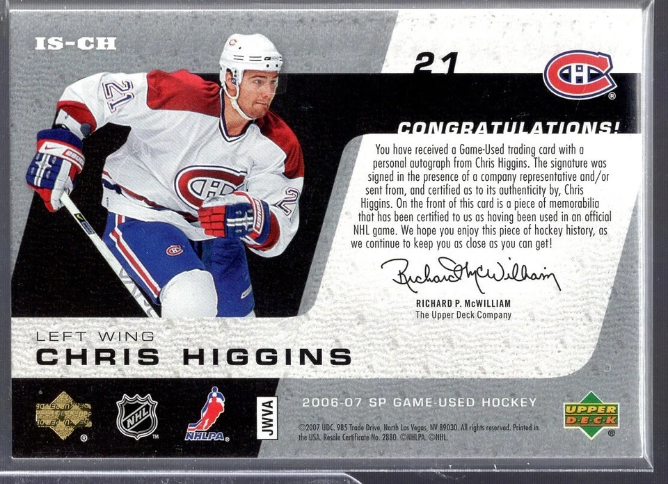 2006-07 SP Game Used Inked Sweaters #ISCH Chris Higgins 010/100 - Image 2 of 2