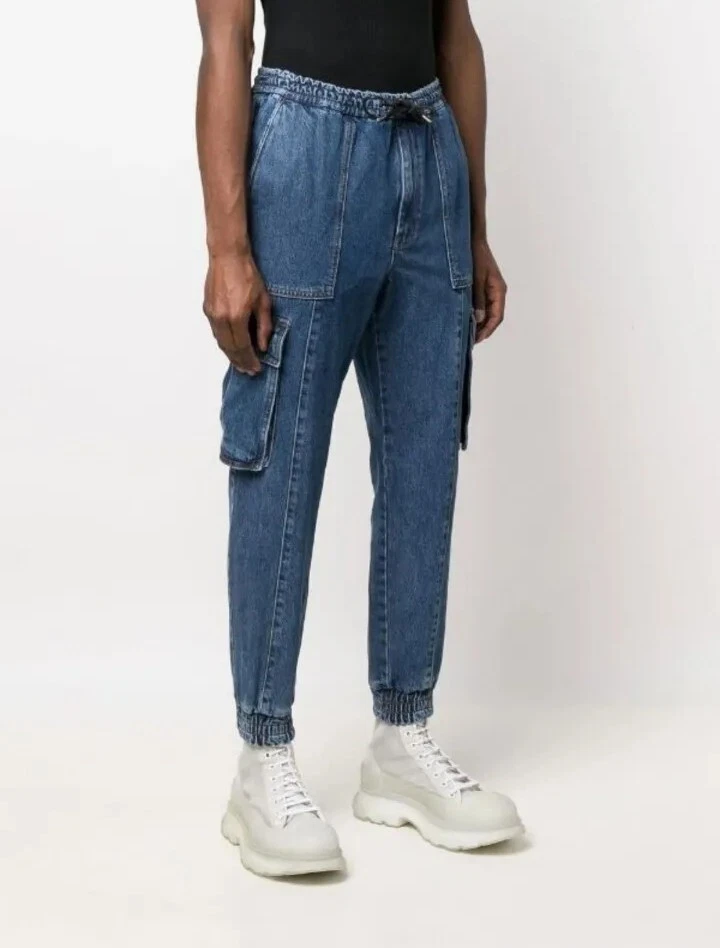 Juun.J Men s Blue Denim Jogger Cargo Tapered Pants Size 46 eBay
