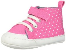 Carter's Girls' Baby Pink Poka High Top Sneaker, White Polka Dot Crib Shoe, 3...