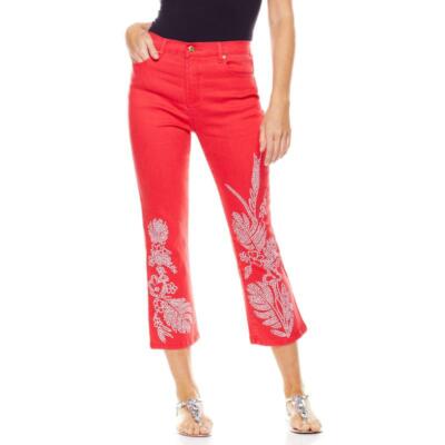 NWT DG2 DIANE GILMAN TROPICAL SEQUIN CROPPED BOOT CUT JEANS RED 18W