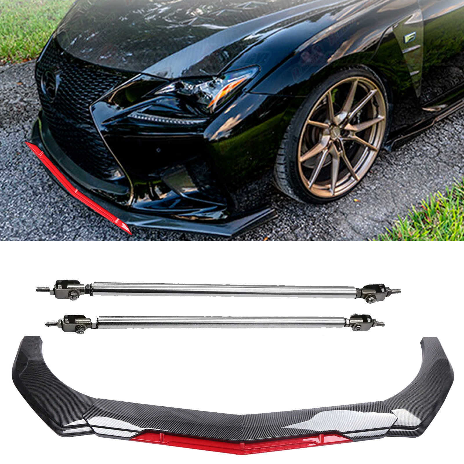 Lexus IS350 GS350 Carbon Fiber Front Bumper Lip Spoiler Splitter Strut Rod