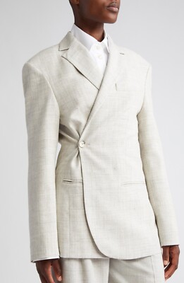 RÓHE Overlap Linen Blend Woven Blazer In Stone Melange FR 42 US 10 Org $675