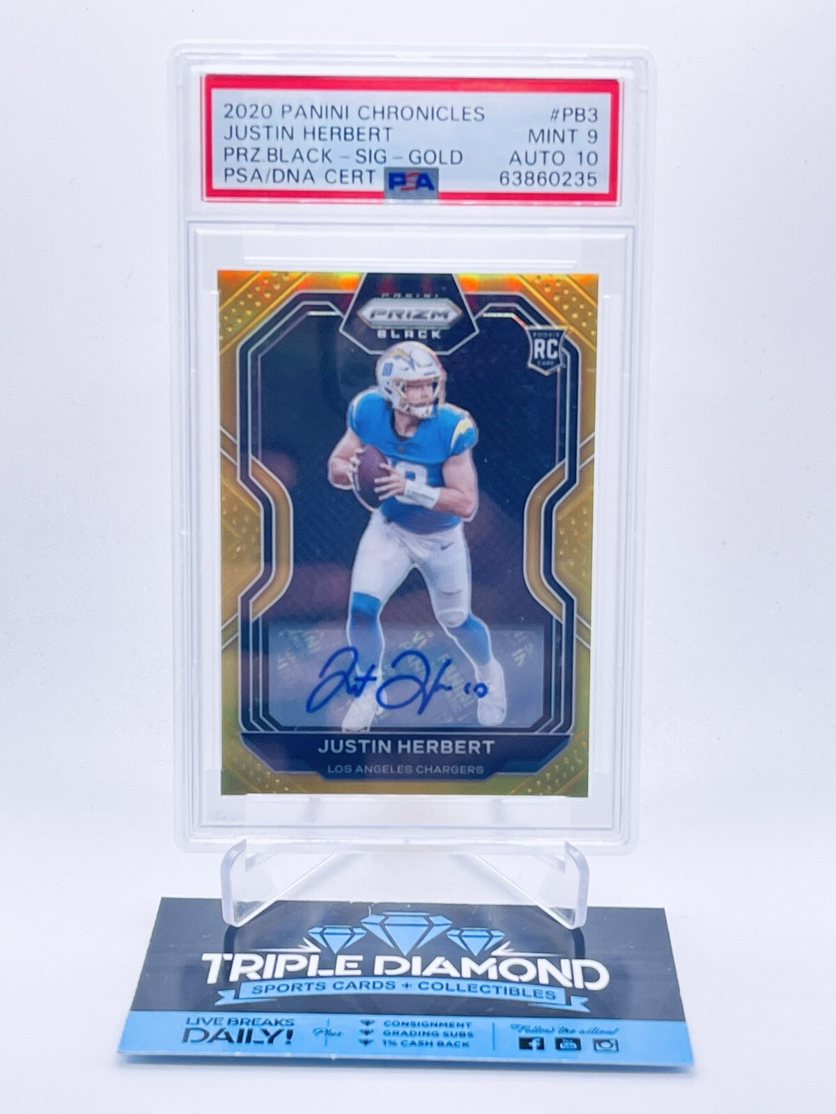 2020 Panini Chronicles Prizm Black Justin Herbert Rookie Gold PSA 9/10 1/10 L412