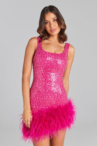 Vestido Corto de Lentejuelas Nadine Merabi Evie Rosa Caliente Talla S UK 8 - NUEVO - Imagen 5 de 24