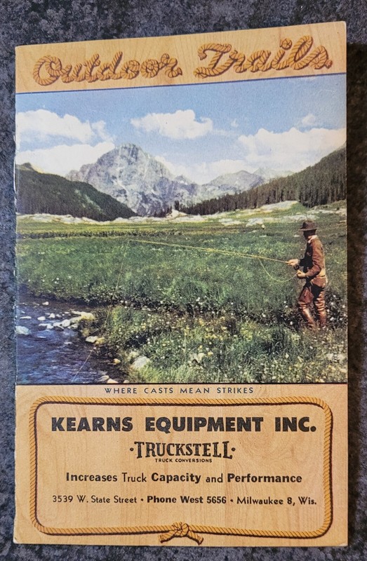 1947 Outdoor Trails Joe Godfrey Fish Calendar Kearns Equipment Milwaukee 8 Wis