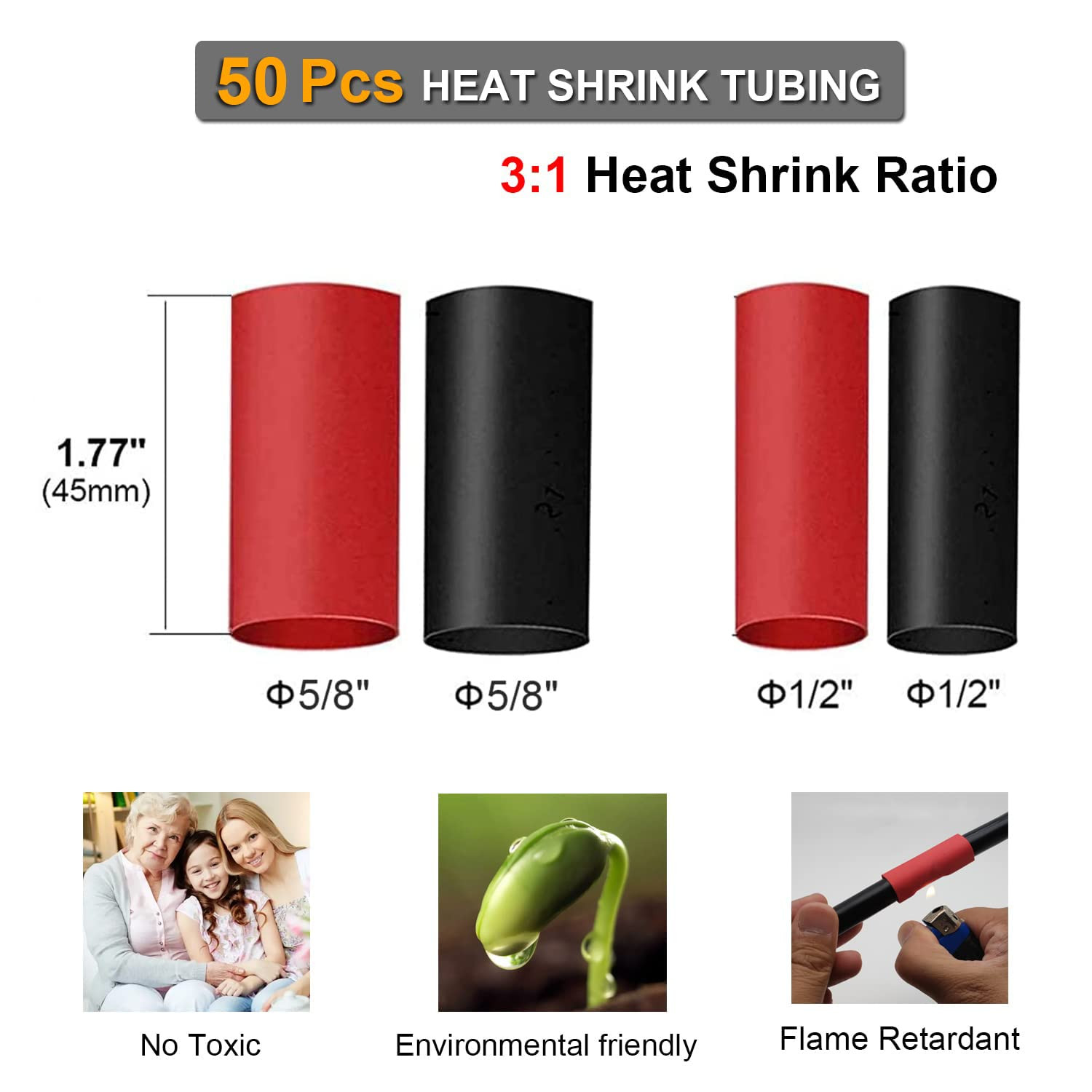 100Pcs Copper Wire Lugs AWG 6 8 10 12 with Heat Shrink Set, 50Pcs Battery Cable 