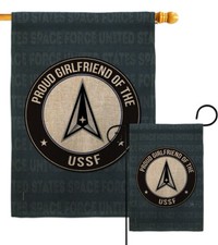 Proud Girlfriend USSF Burlap Garden Flag Space Force Armed Forces Yard Banner